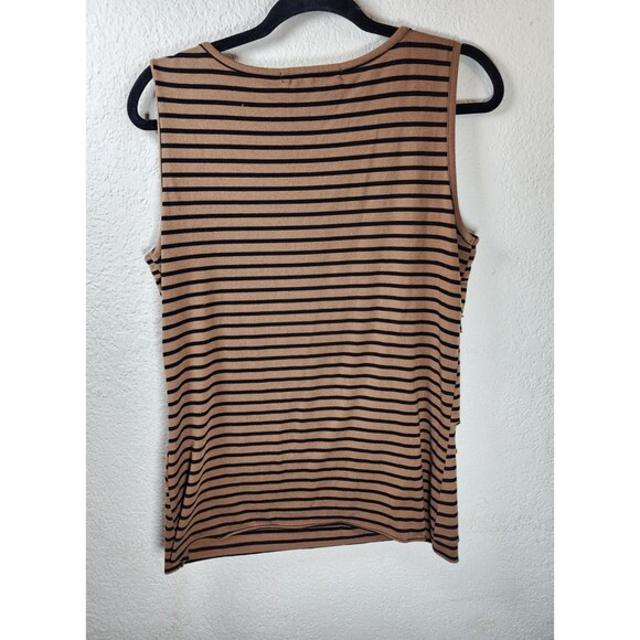 ​89th & Madison Womens L Tan Black Stripe Tiered Sleeveless Scoop Neck Tank Top - Picture 2 of 4